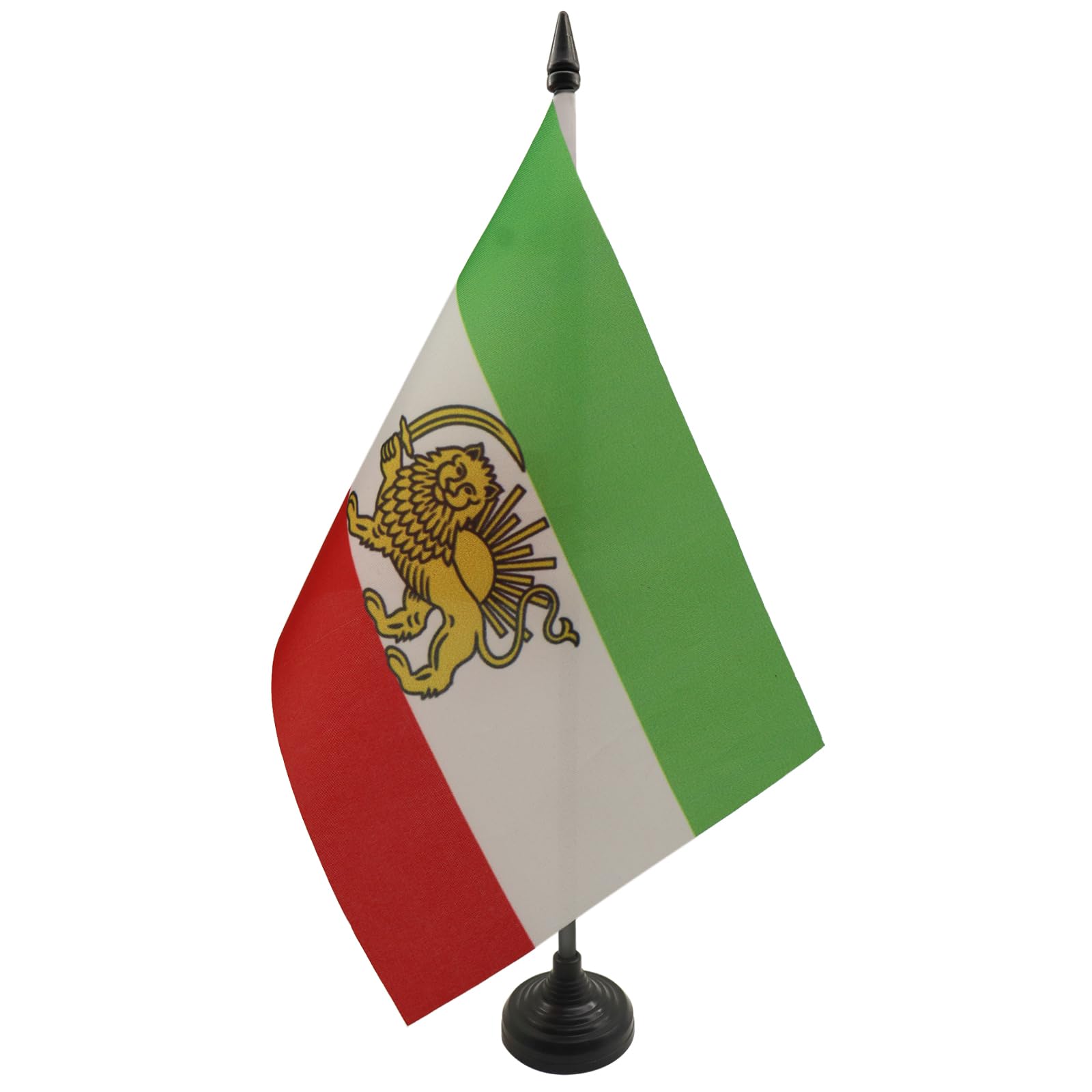 Iran Old Persia Table Flag 5' X 8' - Persian Desk Flag 21 X 14 Cm - Black Plastic Stick And Base - Az Flag