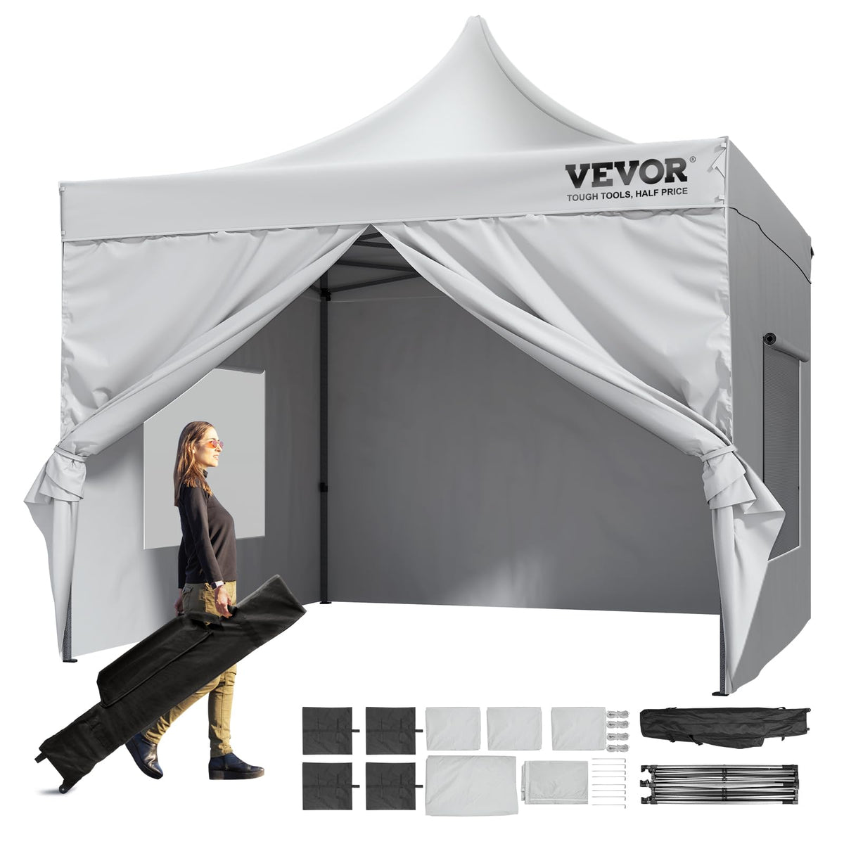 Vevor 10X10 Ft Pop Up Canopy With Removable Sidewalls, Instant Canopies Portable Gazebo & Wheeled Bag, Uv Resistant Waterproof,
