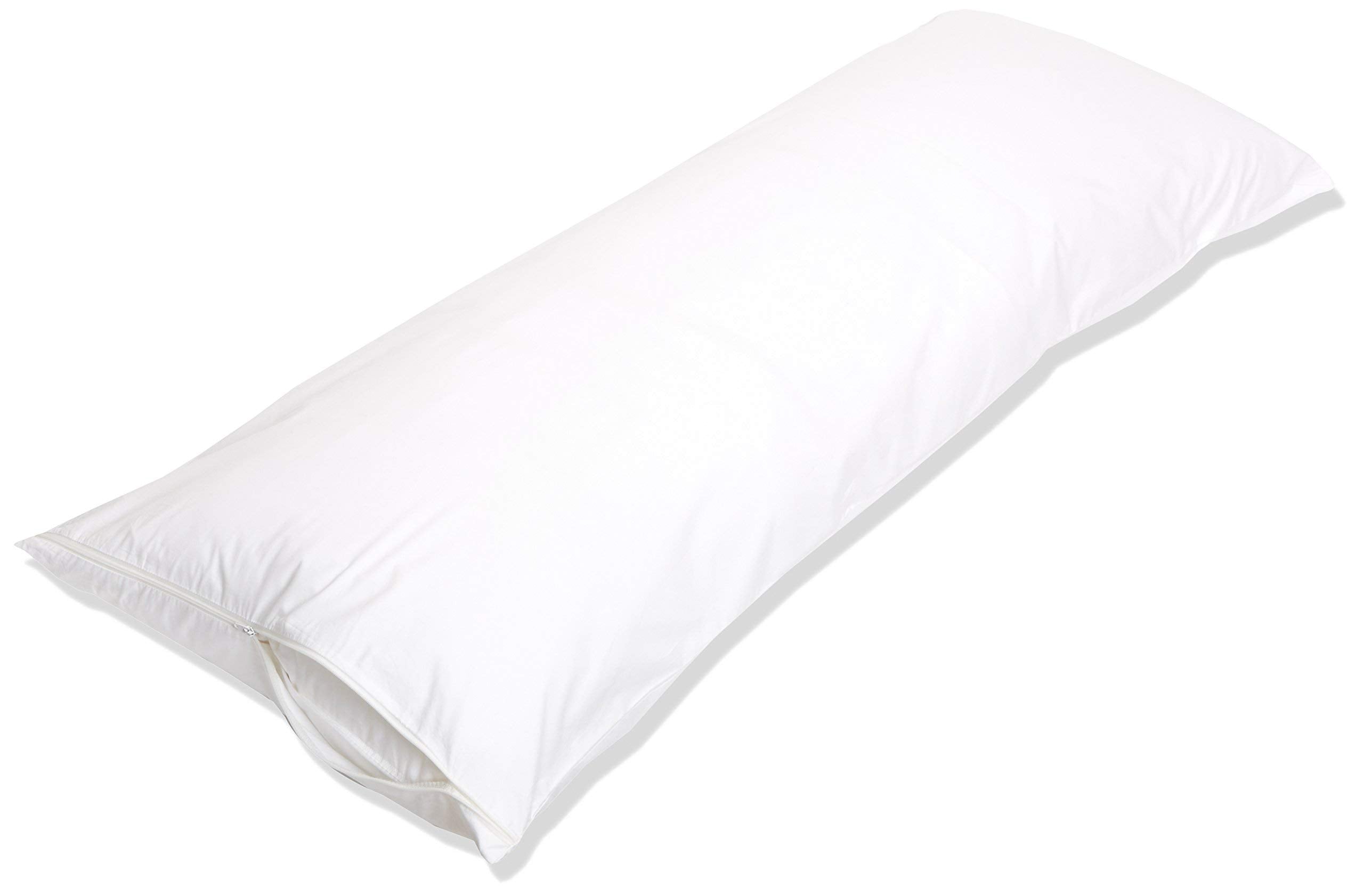 Amazon Basics Body Pillow Pillowcase with Zipper, 100% Cotton Hypoallergenic, Pillow Protector, White (55 x 21 Inches), Pillows 