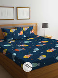 Decomizer 300 Tc Cartoon Kids Cotton Feel All Around Elastic Fitted King Size Double Bed Bedsheet With 2 Pillow Covers Fits Upto