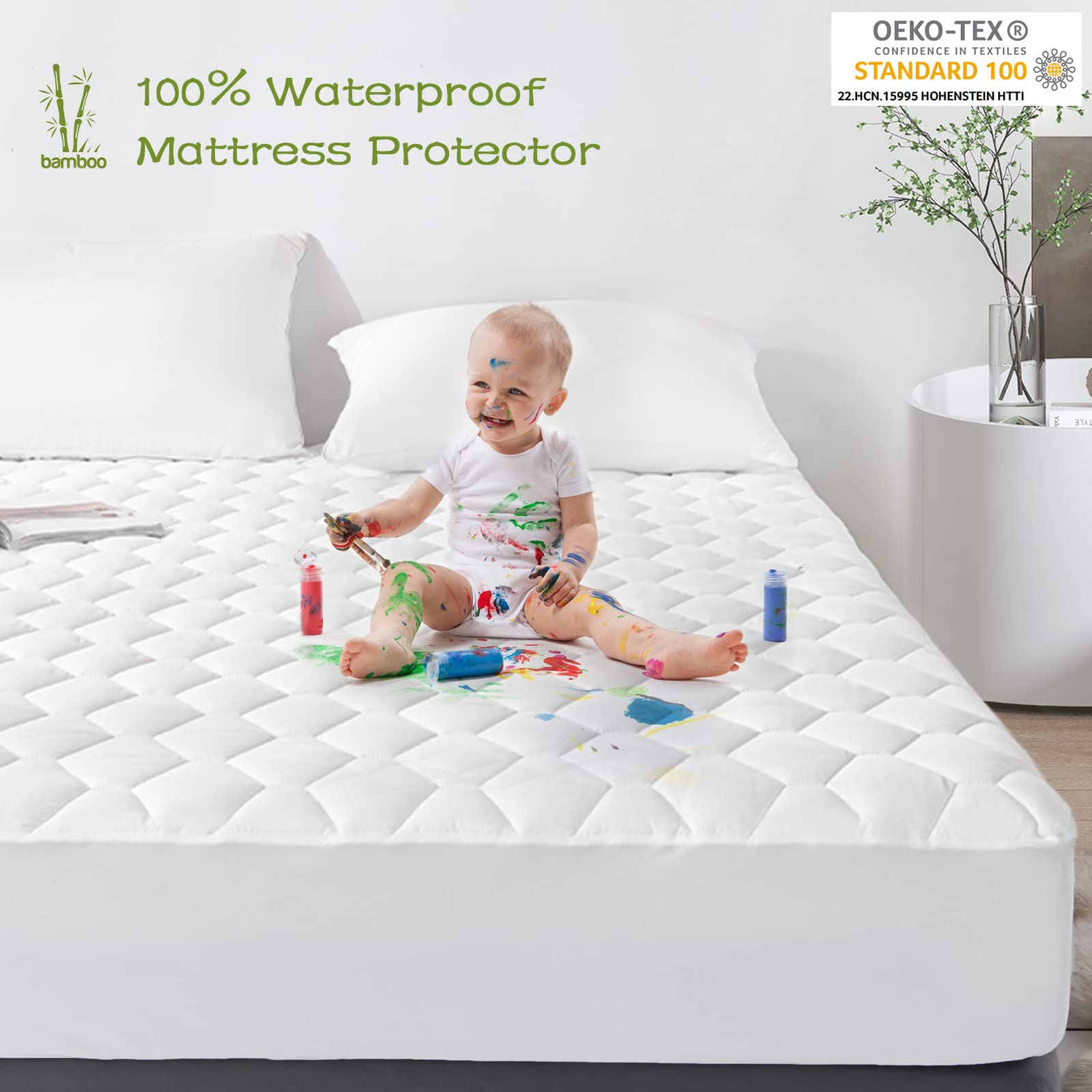 Grt California King Mattress Protector Waterproof, Rayon From Bamboo, Cooling Quilted Fitted Mattress Pad, Noiseless Waterproof