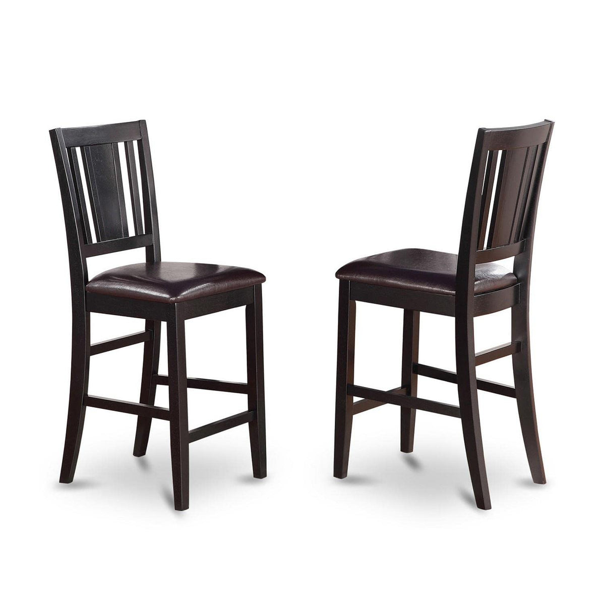 East West Furniture Buckland Counter Height Stools-Faux Leather Upholstered Wooden Chairs, Set of 2, Black