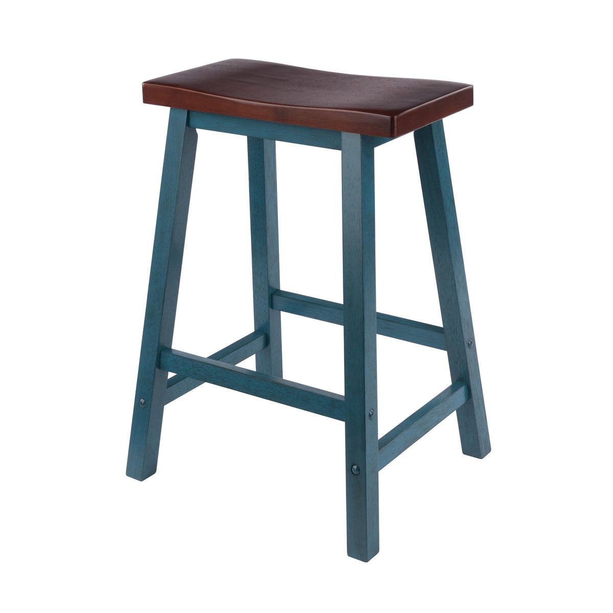Winsome Satori Saddle Seat 24In Counter Stool Rustic Teal and Walnut Finish