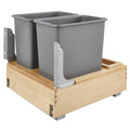 Rev-A-Shelf Double 30-Quart Pullout Under Cabinet Trash Cans with Soft Open & Close Slide System, Metallic Silver, Maple Wood Bo
