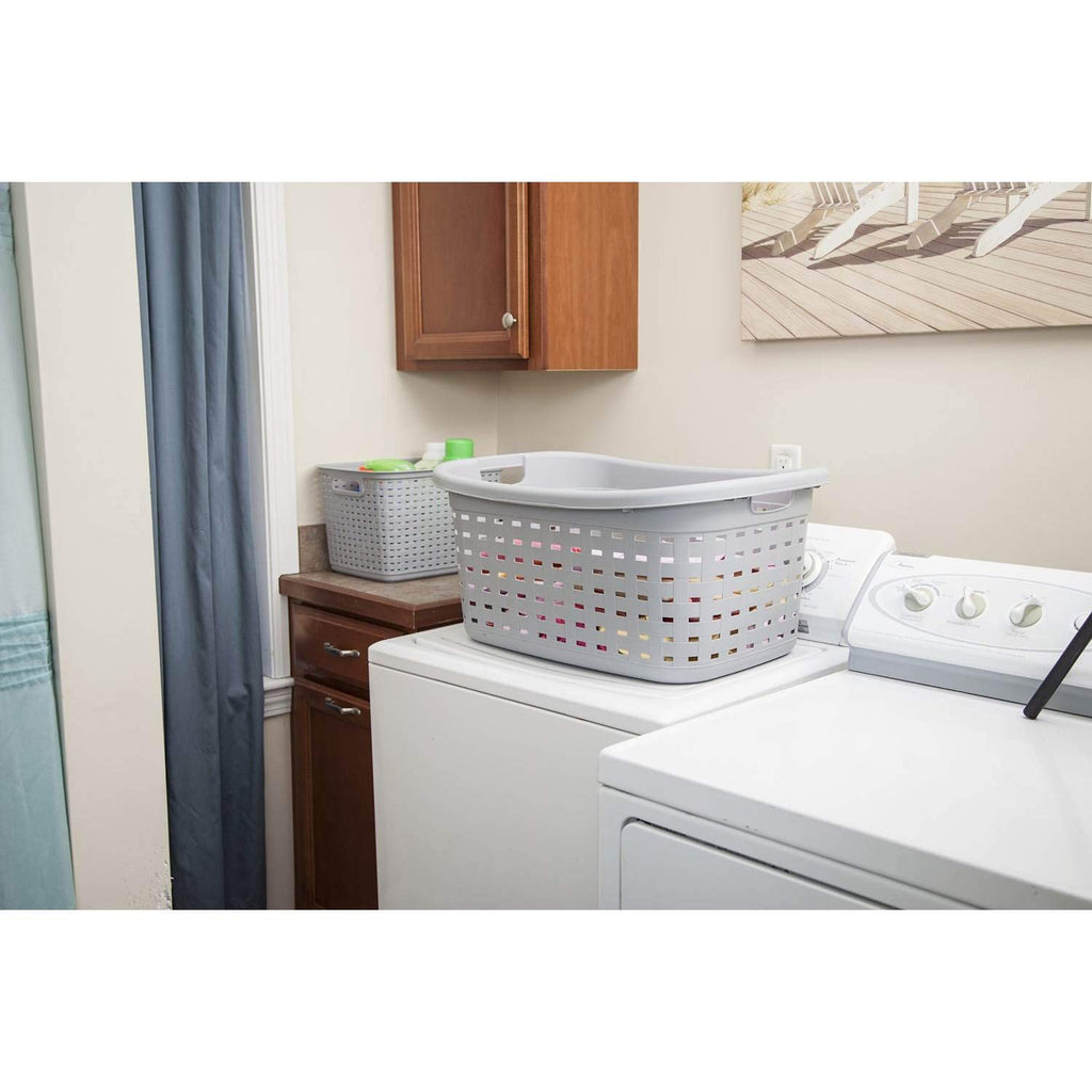 Sterilite Weave Laundry Basket, Freestanding Plastic Clothes Hamper With Handles, 6 Pack, Cement