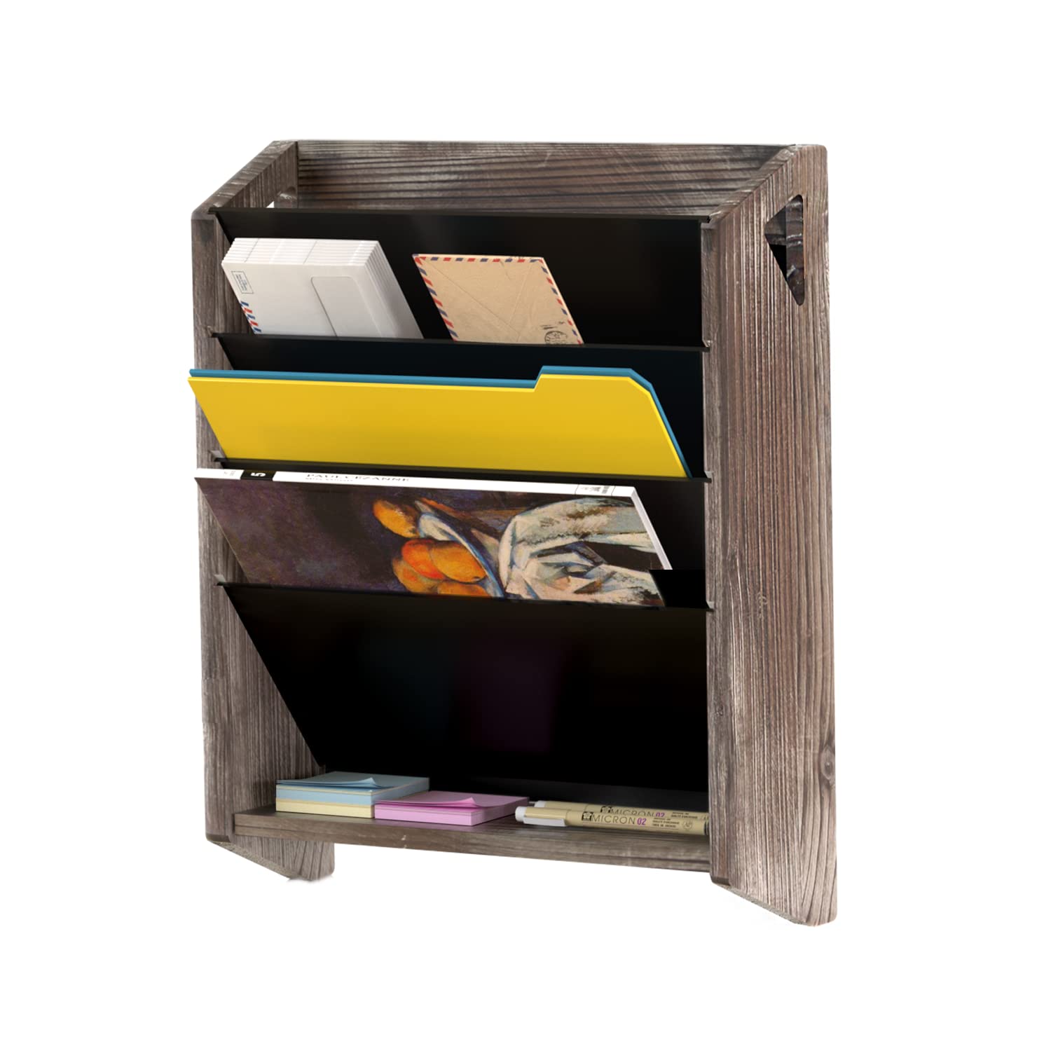 J Jackcube Design Wall Document File Organizer Rustic Wood Magazine Rack With 5 Compartments Hanging Mail Holder For Home, Offic
