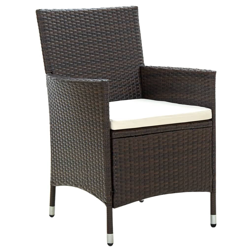 vidaXL 7-Piece Patio Dining Set - Weather-Resistant Poly Rattan Construction - Brown Rattan and Cream Cushions - Includes Table, 6 Chairs, and Removable Seat Cushions