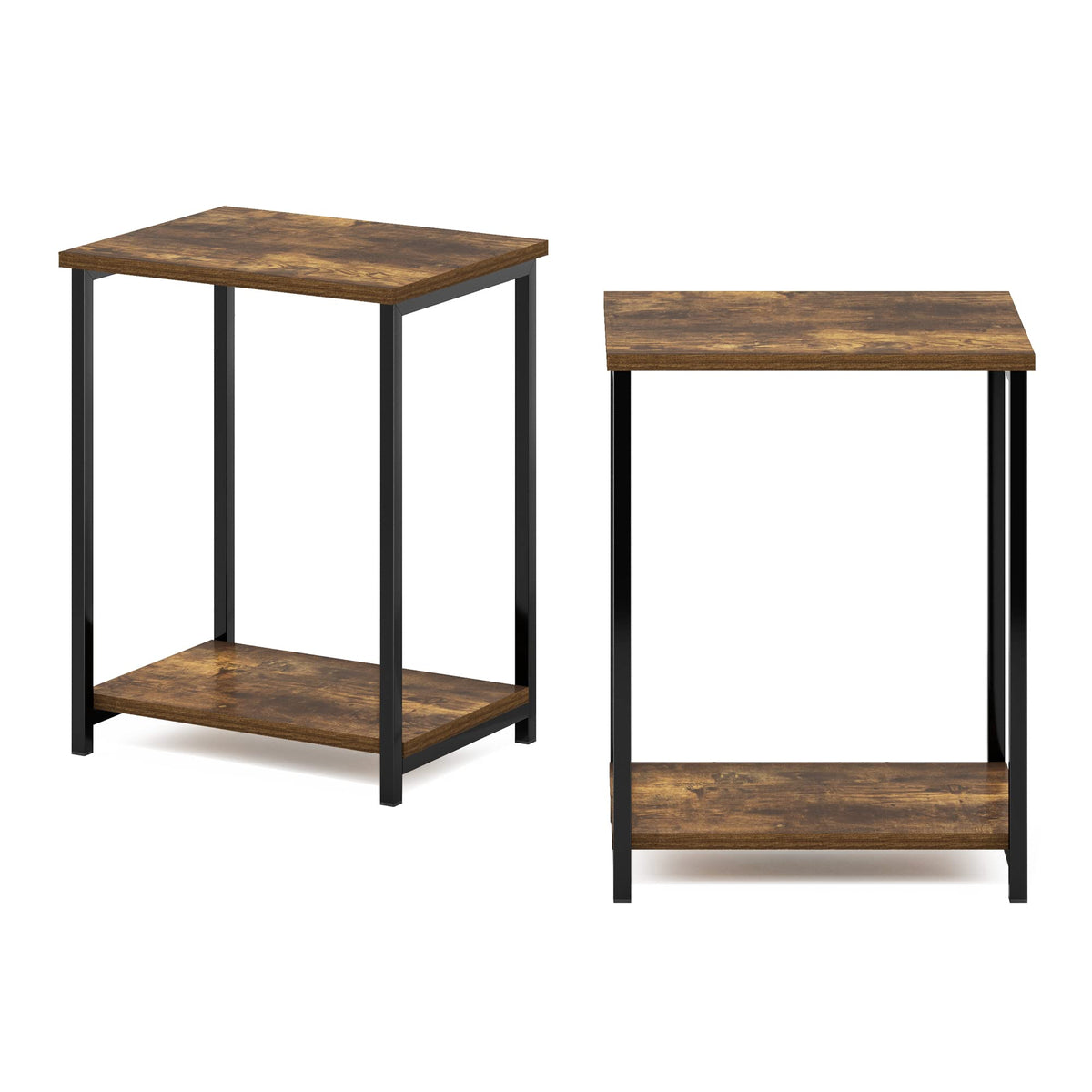 Furinno Simplistic Metal Frame End Table, 2-Pack, Amber Pine