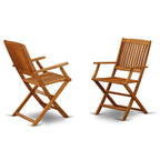 East West Furniture Selma 3 Piece Patio Bistro Set Contains a Square Outdoor Acacia Wood Coffee Table and 2 Folding Arm Chairs, 26x26 Inch, Natural Oil