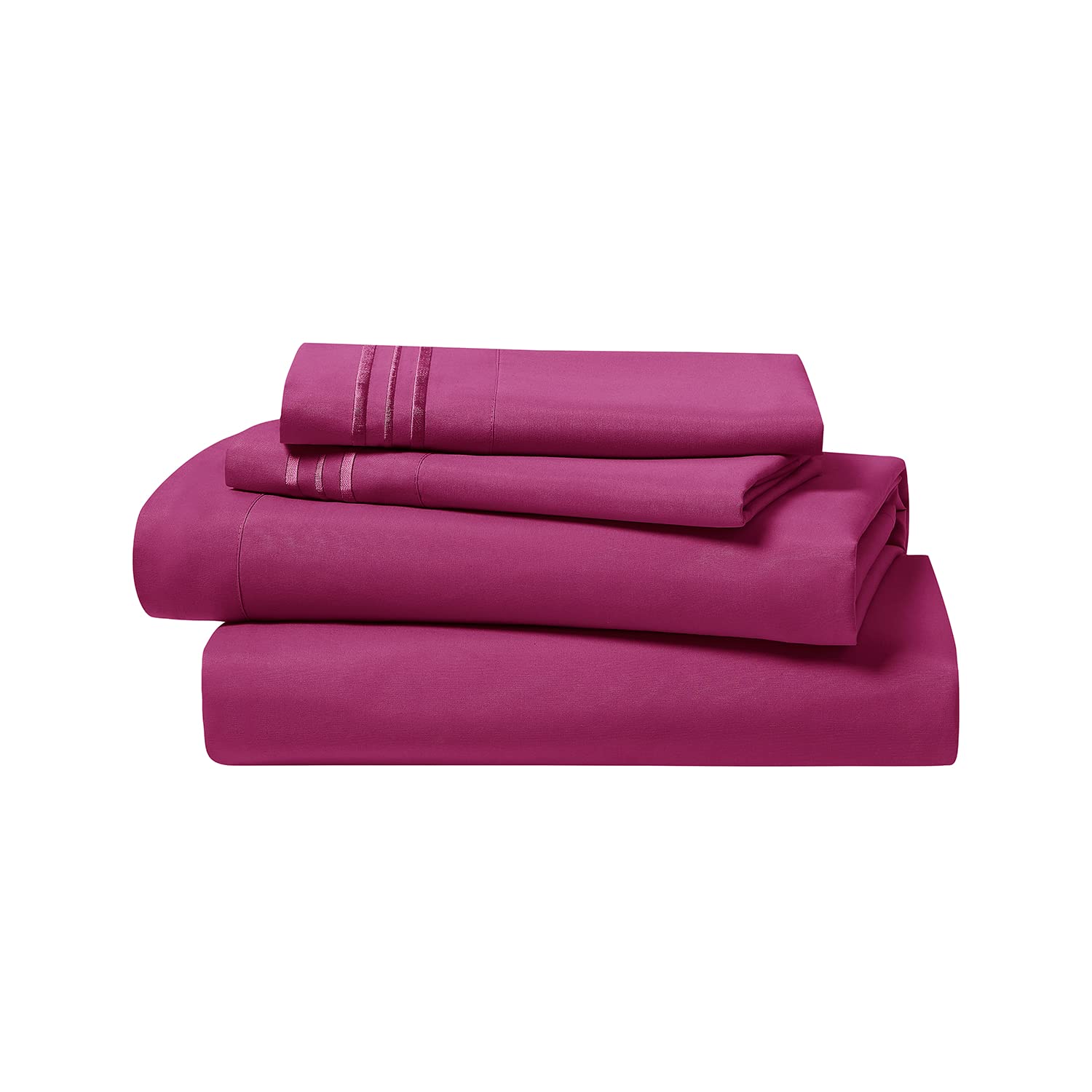 Clara Clark Bed Sheets, Premier 1800 Series 4 Piece Bed Sheet Set, Deep Pocket, Wrinkle, Fade, Stain Resistant, Luxury Soft Bedding Sheets & Pillowcases, King, Magenta