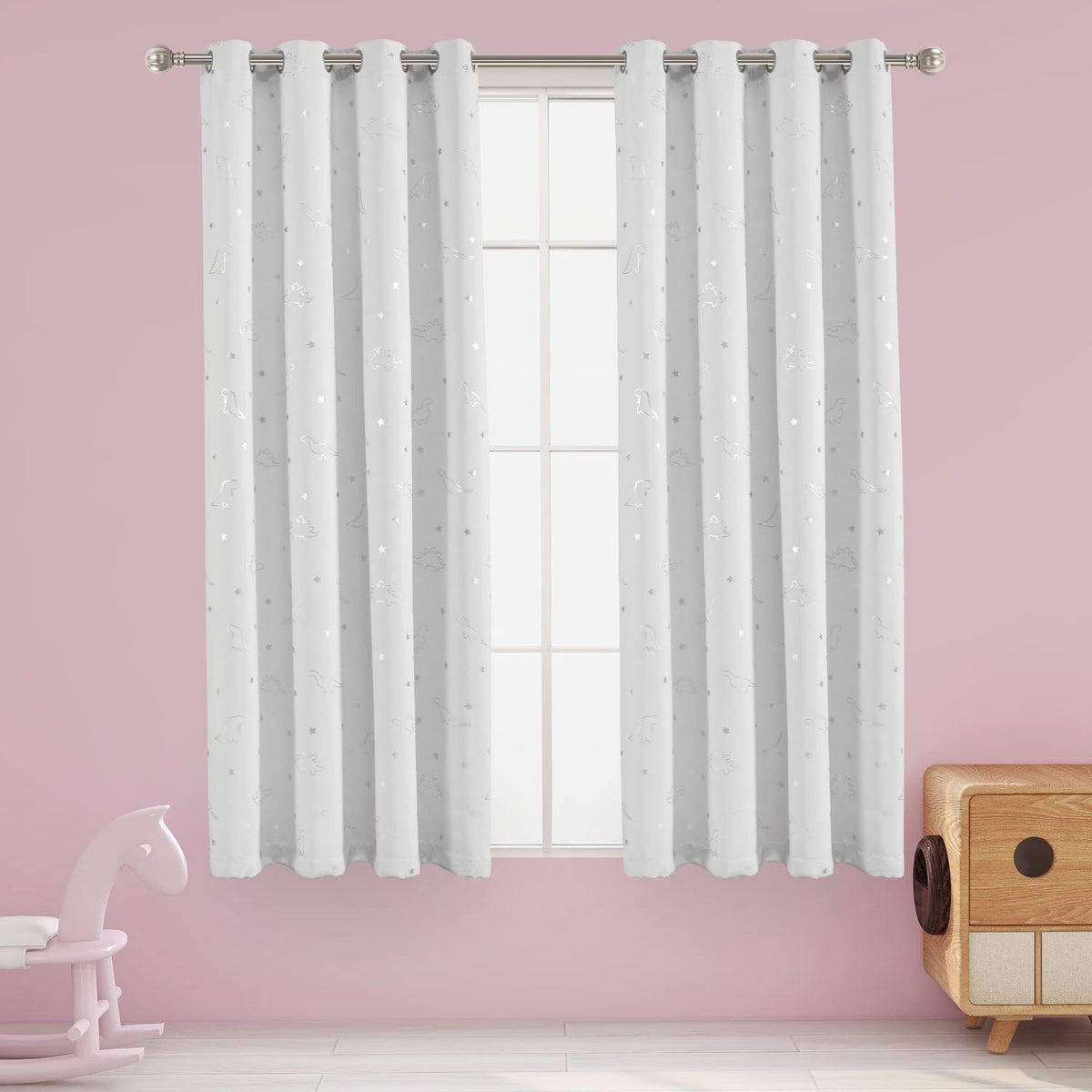 LORDTEX Dinosaur and Star Foil Print Blackout Curtains for Kids Room