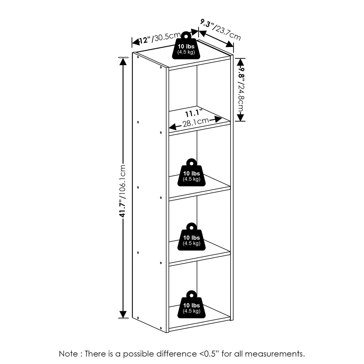 Furinno Pasir 4-Tier Open Shelf Bookcase, Amber Pine
