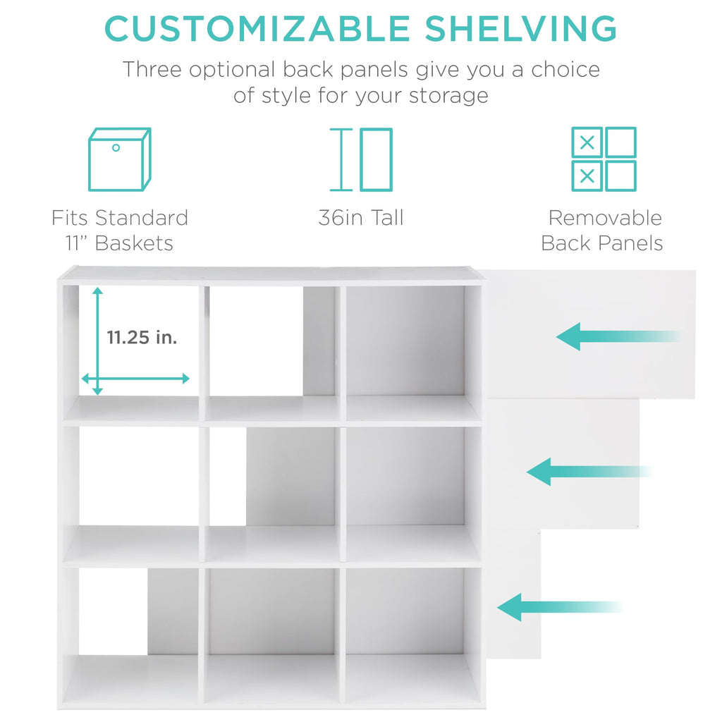 Best Choice Products 9-Cube Storage Organizer, 11In Shelf Opening, Bookcase, Display Shelf, Customizable W/ 3 Removable Back Panels - White