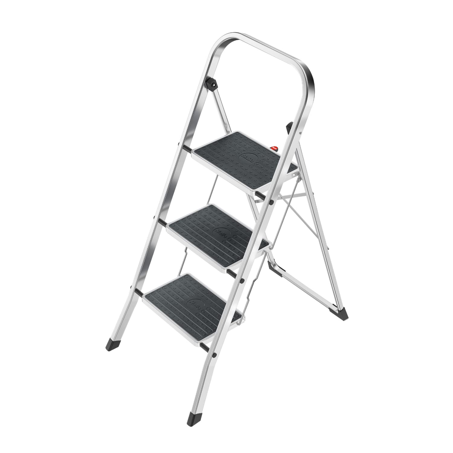 Hailo K60 StandardLine | Aluminum folding step | Three large steps with non-skid mats | Folding safety mechanism | Rectangular r