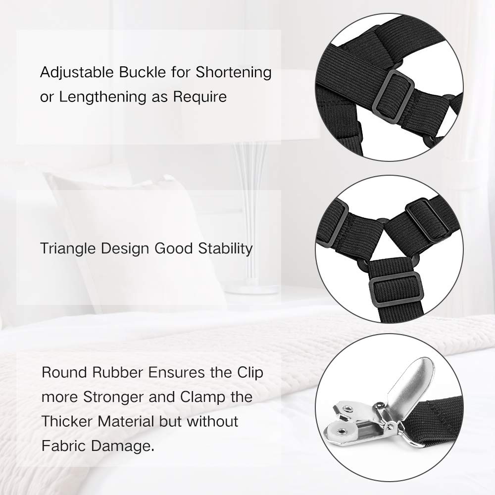 Bed Sheet Fasteners, Adjustable Triangle Elastic Suspenders Gripper Holder Straps Clip For Bed Sheets, Mattress Covers, Sofa Cus