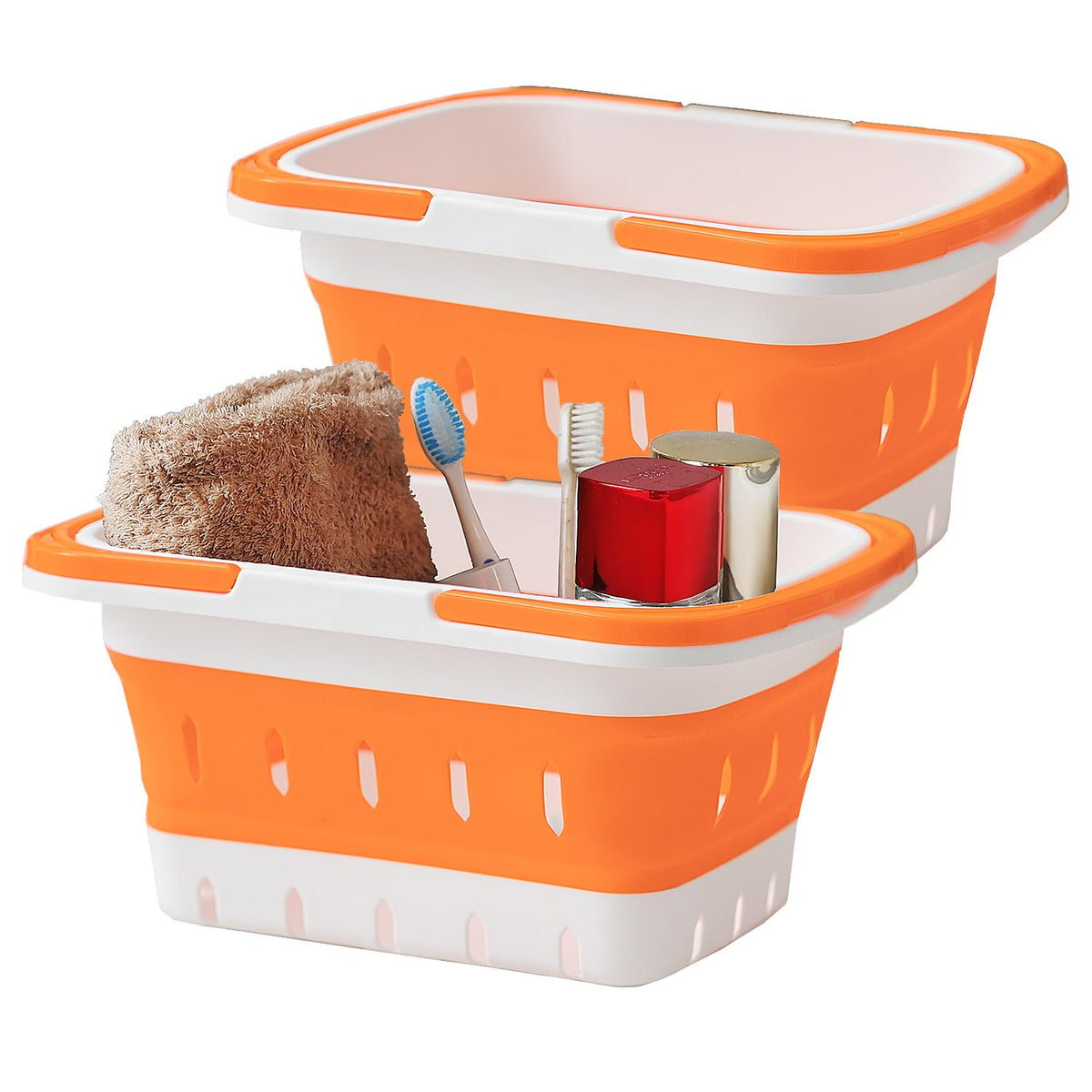 MINDFARGE Portable Folding Plastic Bath Caddy with Handle, Perforated, Travel Bathroom Organizer for Bedroom, Bathroom, Shower, 