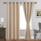 Jiuzhen Blackout Curtains With Tiebacks - Thermal Insulated, Light Blocking And Noise Reducing Grommet Curtain Drapes For Bedroom And Living Room, Set Of 2 Panels, Beige, 52 X 84 Inch Length