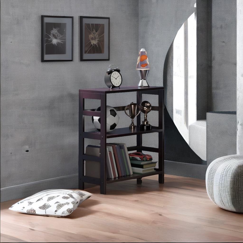 Ergode Elegant 2-Tier Espresso Storage Shelf | Wide Sections | Leo Collection | Organize Books, Toys, Magazines, Accessories | 25.2'W x 11.2'D x 25.2'H | Solid & Composite Wood | Assembly Required