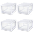 Sterilite 12-Pack 27 Quart Stacking Drawer, Clear Storage Closet Organizer, White Frame - Stackable Modular Plastic Drawers for 