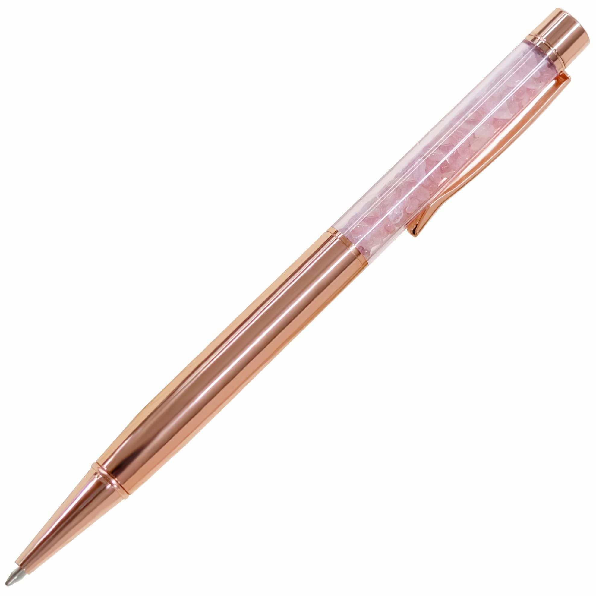 Selene & Gaia | Rose Quartz Crystal Pen | Rose Gold Pen With Crystals On Top | Fancy Pens For Women | Cute Pens For Girls | Real