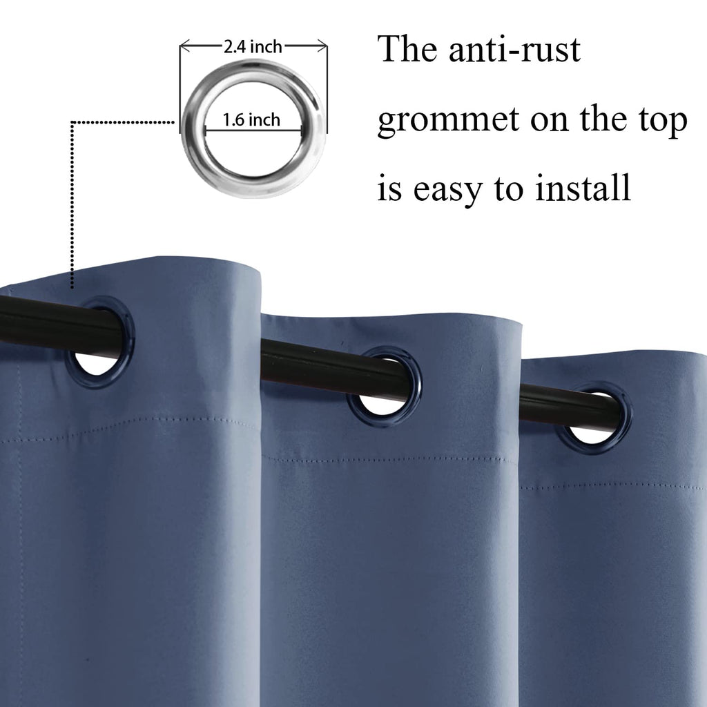 Jiuzhen Dusty Blue Blackout Curtains With Tiebacks Thermal Insulated,Light Blocking And Noise Reducing Grommet Curtains For Bedroom And Living Room, Set Of 2 Window Curtain Panels, 70 X 84 Inch Length