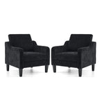 Vingli Living Room Chairs Set Of 2, Black Accent Chair 5.5' Thick Seat Cushion Comfy Chair Soft Chenille Side Chair Upholstered Arm Chair For Bedroom, Play Room, Apartment, Office (Black)