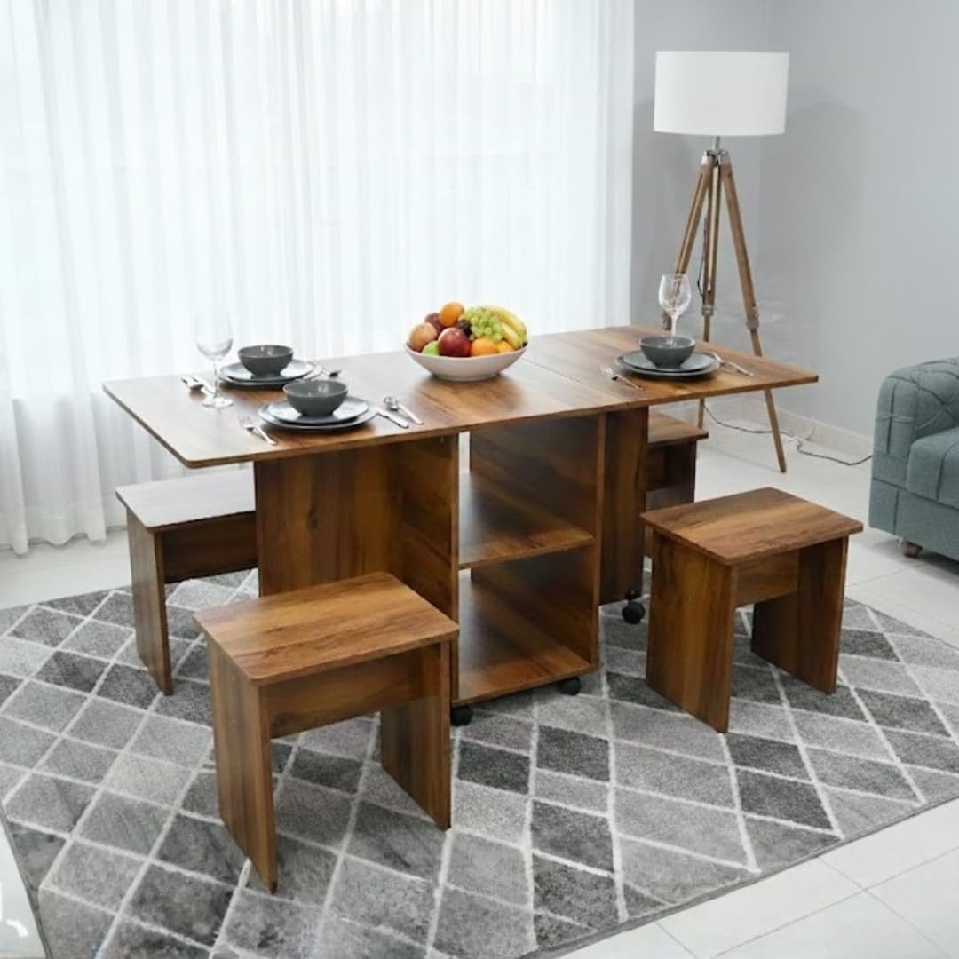 Speciality Panels Folding Dining Table With 4 Seater And Storage Space Saving Design In Plateau Apple Finish