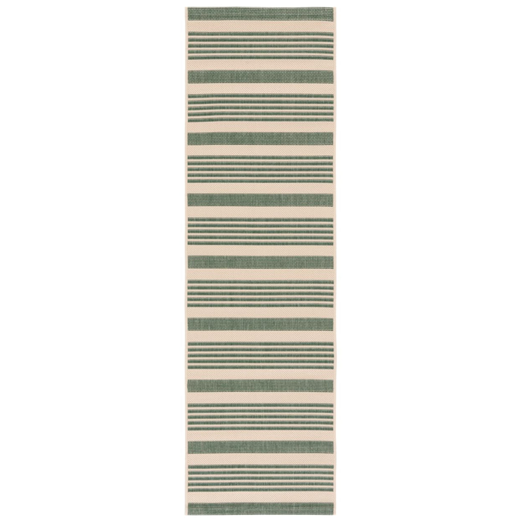 SAFAVIEH Courtyard Collection Runner Rug - 2'3'' x 12', Beige & Dark Green, Stripe Design, Non-Shedding & Easy Care, Indoor/Outd