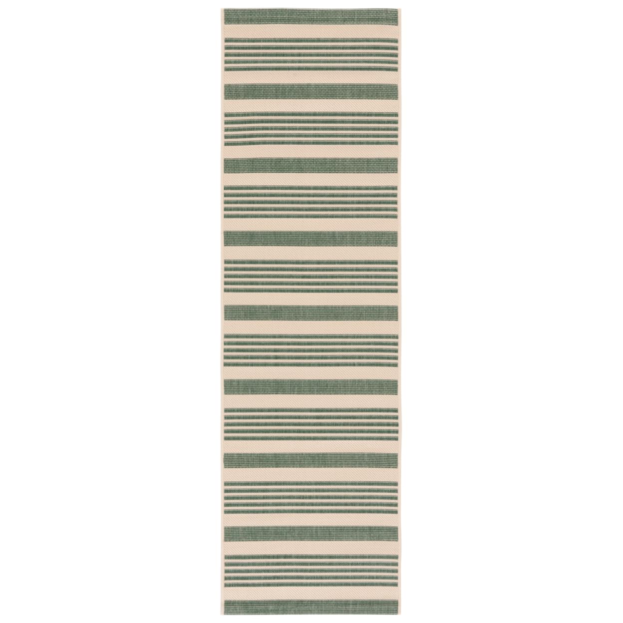 SAFAVIEH Courtyard Collection Runner Rug - 2'3'' x 12', Beige & Dark Green, Stripe Design, Non-Shedding & Easy Care, Indoor/Outd