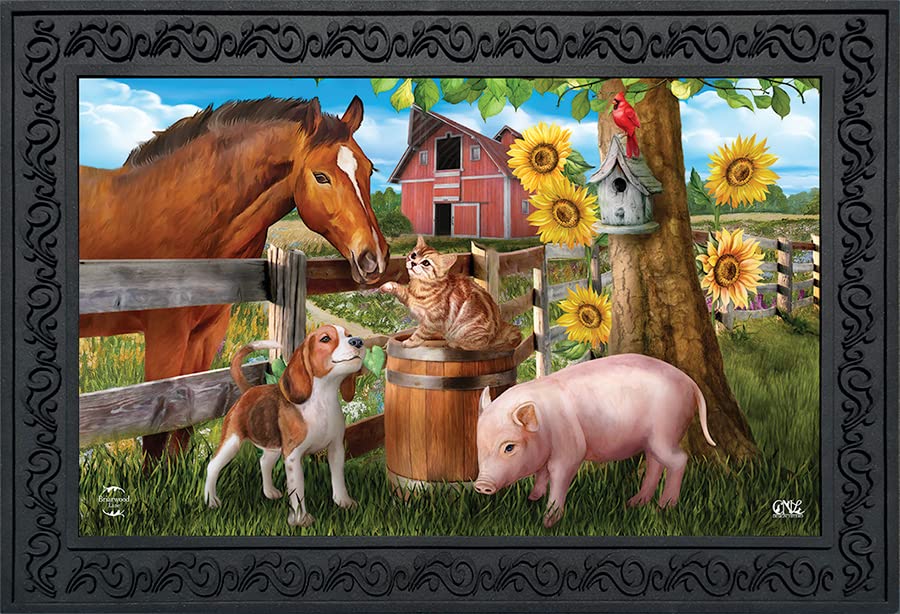 Briarwood Lane Making Friends Summer Doormat Farm Animals Horse Dog Pig Indoor Outdoor 30' X 18'