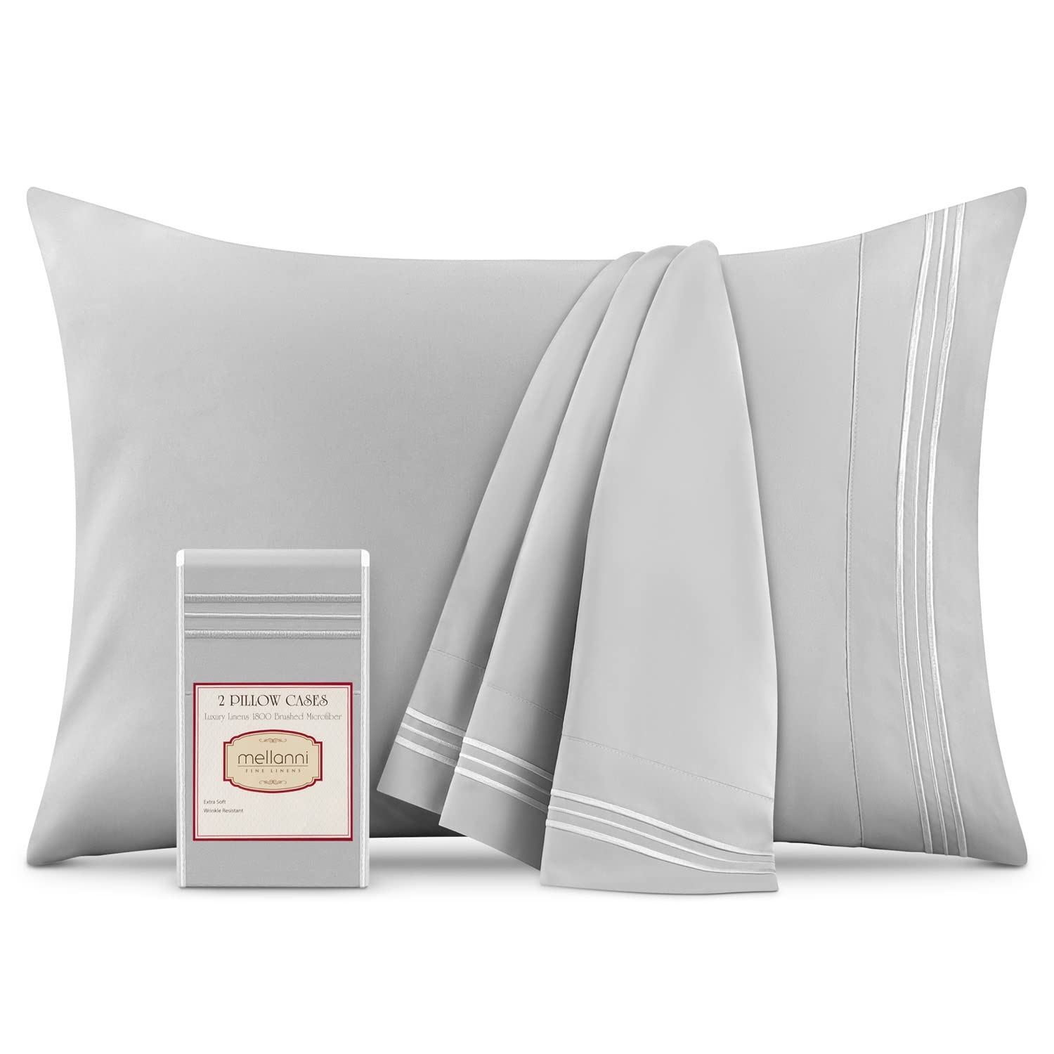 Mellanni Pillow Cases Standard Size Set Of 2 - Pillow Covers - Hotel Luxury Bedding Sheets & Pillowcases - Wrinkle, Fade, Stain Resistant (Set Of 2 Standard/Queen Size 20' X 30', Light Gray)