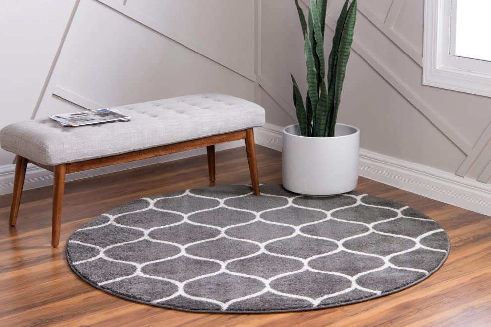 Unique Loom Trellis Frieze Collection Area Rug - Rounded (3' Round, Dark Gray/ Ivory)