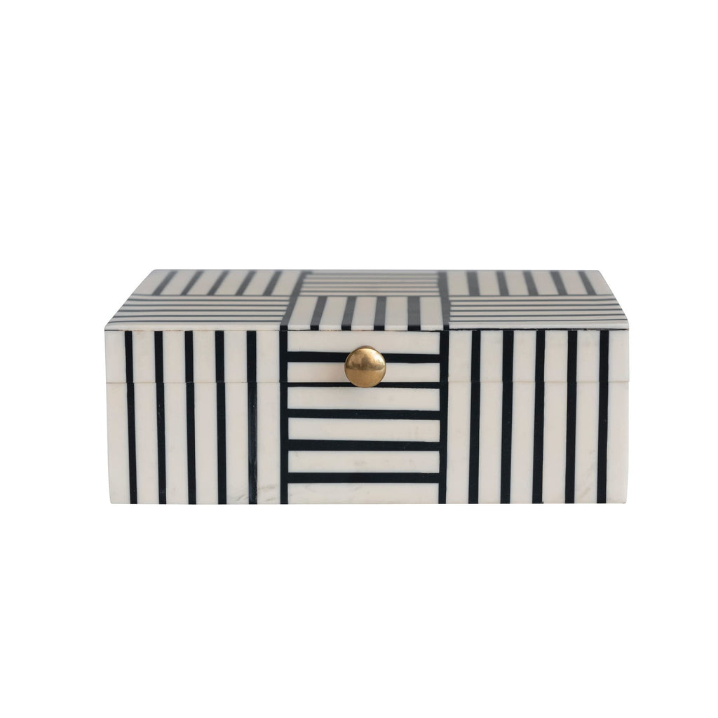 Bloomingville Modern Resin Striped Block Pattern and Gold Clasp, Black and White Box