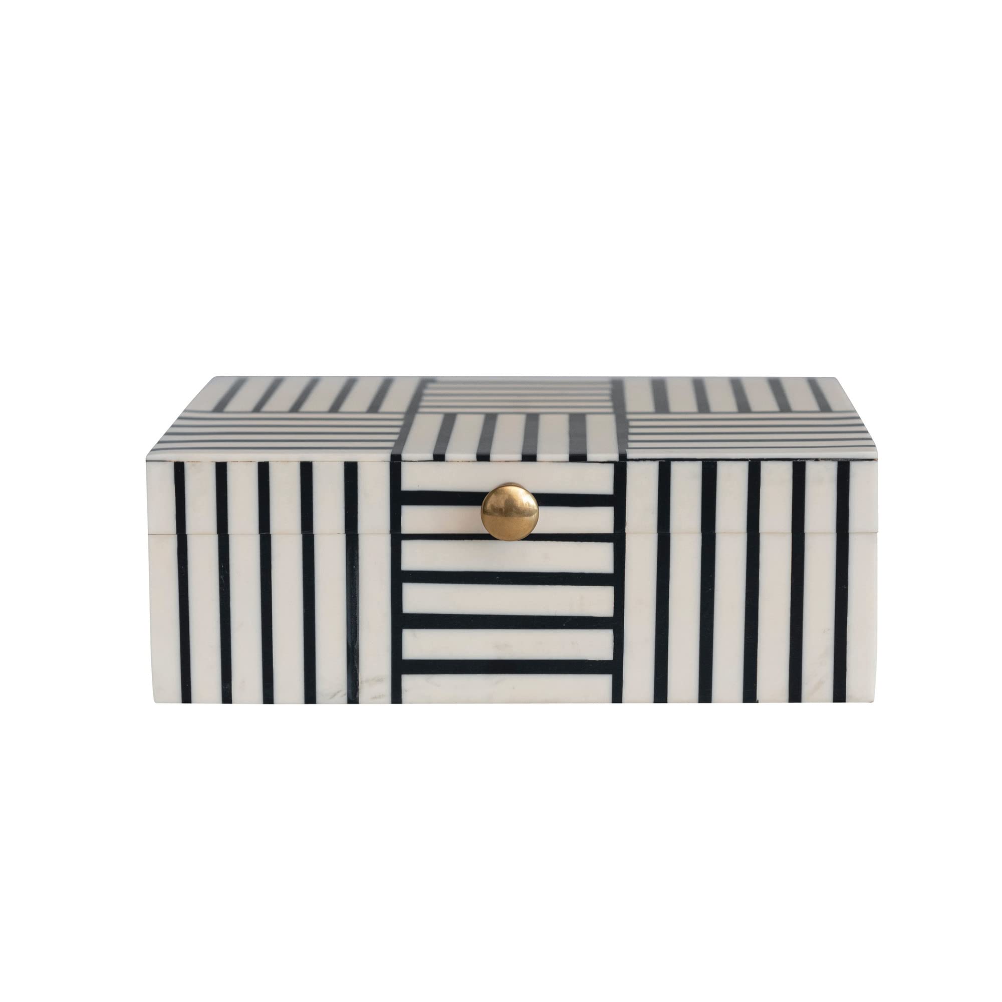 Bloomingville Modern Resin Striped Block Pattern and Gold Clasp, Black and White Box