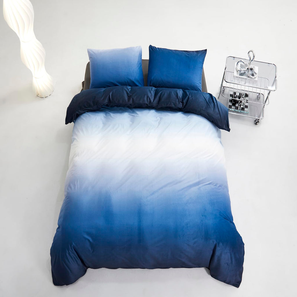 Karever Blue White Gradient Comforter Set Queen Blue Velvet Bedding Comforter Modern Plain White And Royal Blue Gradient Soft Qu