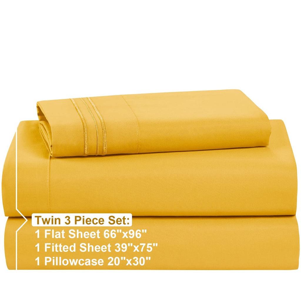 Nestl Twin Sheets Set - 3 Piece Twin Bed Sheets, Deep Pocket, Hotel Luxury, Extra Soft, Breathable And Cooling, Yellow Sheets For Twin Size Mattresses