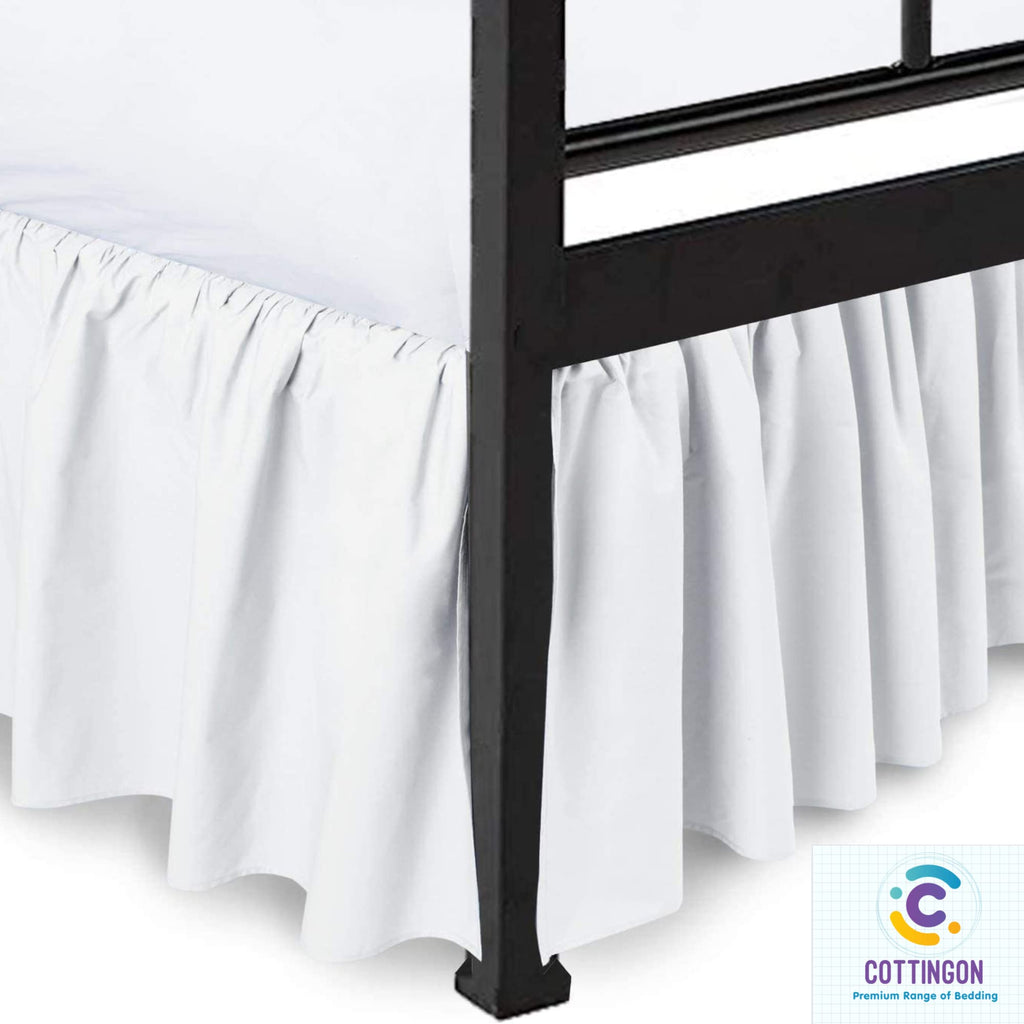 Ruffled Bed Skirt With Split Corners-Dust Ruffle - 18'' Drop 100% Microfiber Soft,Sheen & Luxurious Look - Bed Skirts (White -Ki