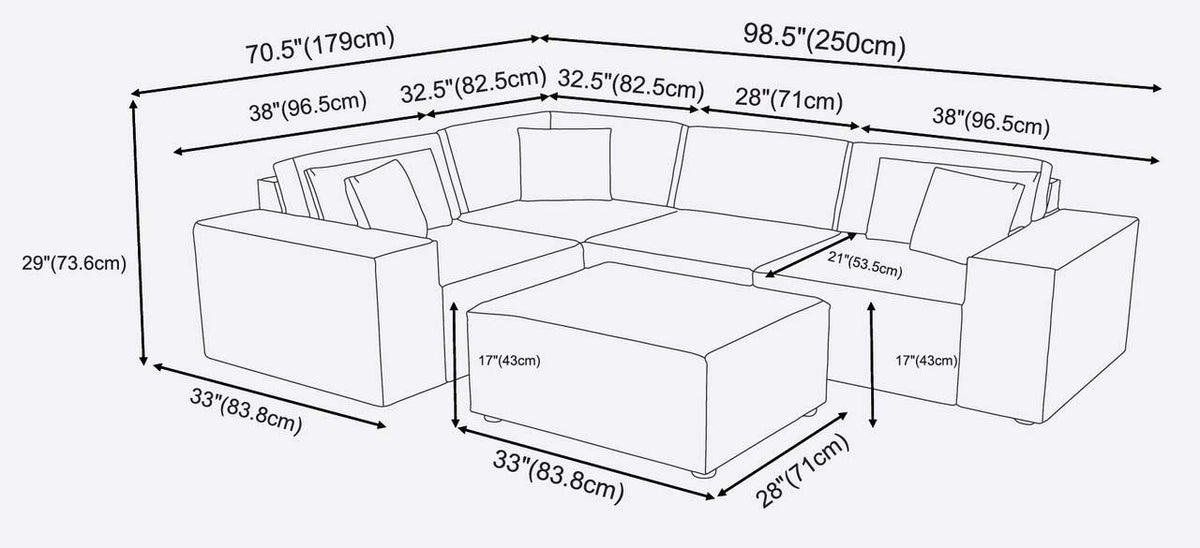 Lilola Home Melrose Modular Sectional Sofa with Ottoman in Beige Linen