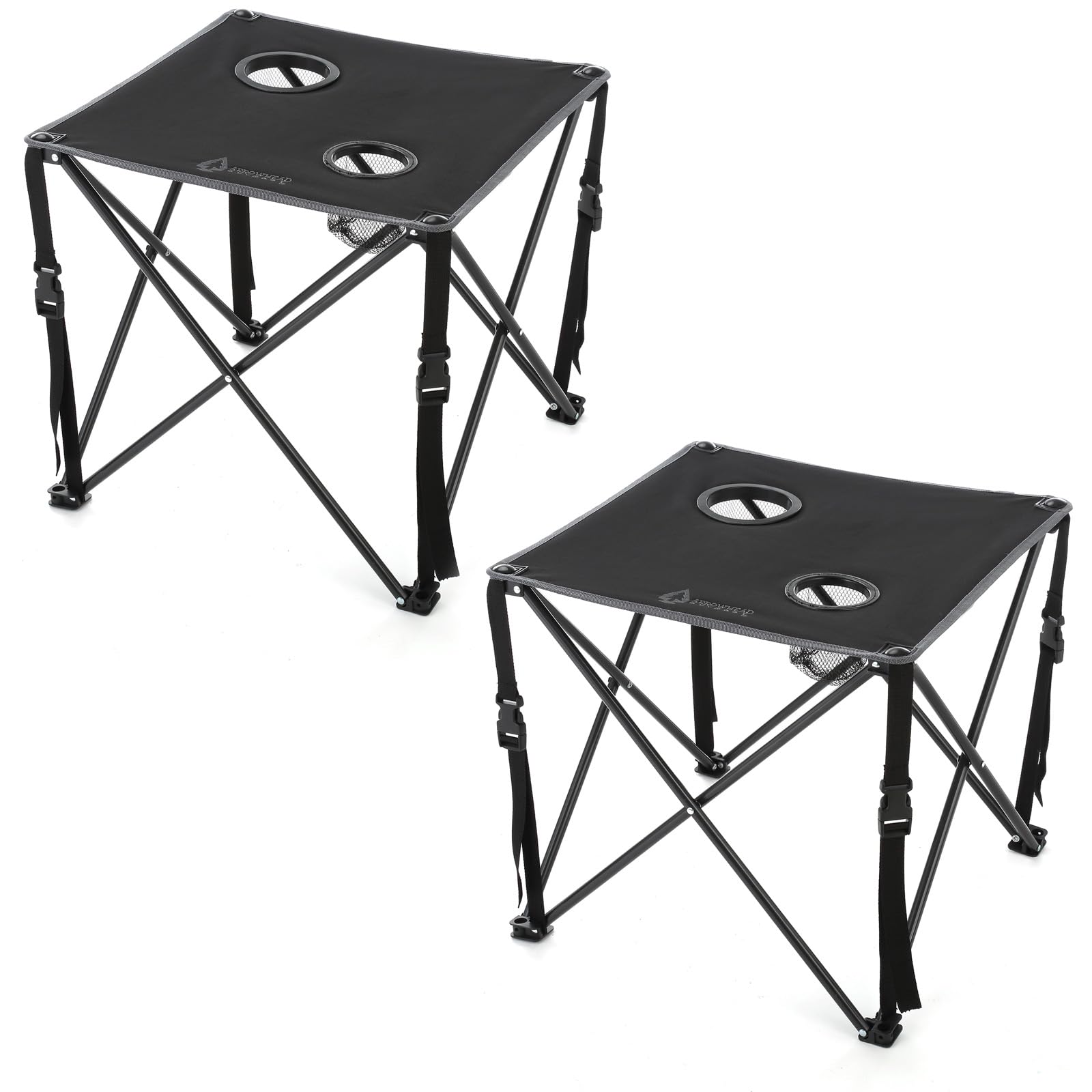 ARROWHEAD OUTDOOR 2-Pack 26    (66cm) Portable Camping Folding Table, 2 Cup Holders, Square, Carrying Case, Steel Frame, High-Gr