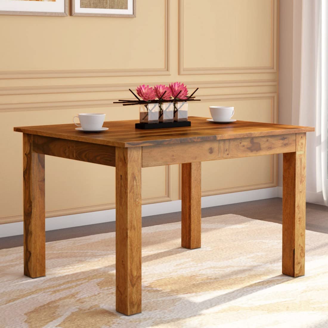 Indoriya Sheesham 4 Seater Dining Table Only For Dining Room | Wooden Dining Table Only Without Chairs For Home & Kitchen | Soli