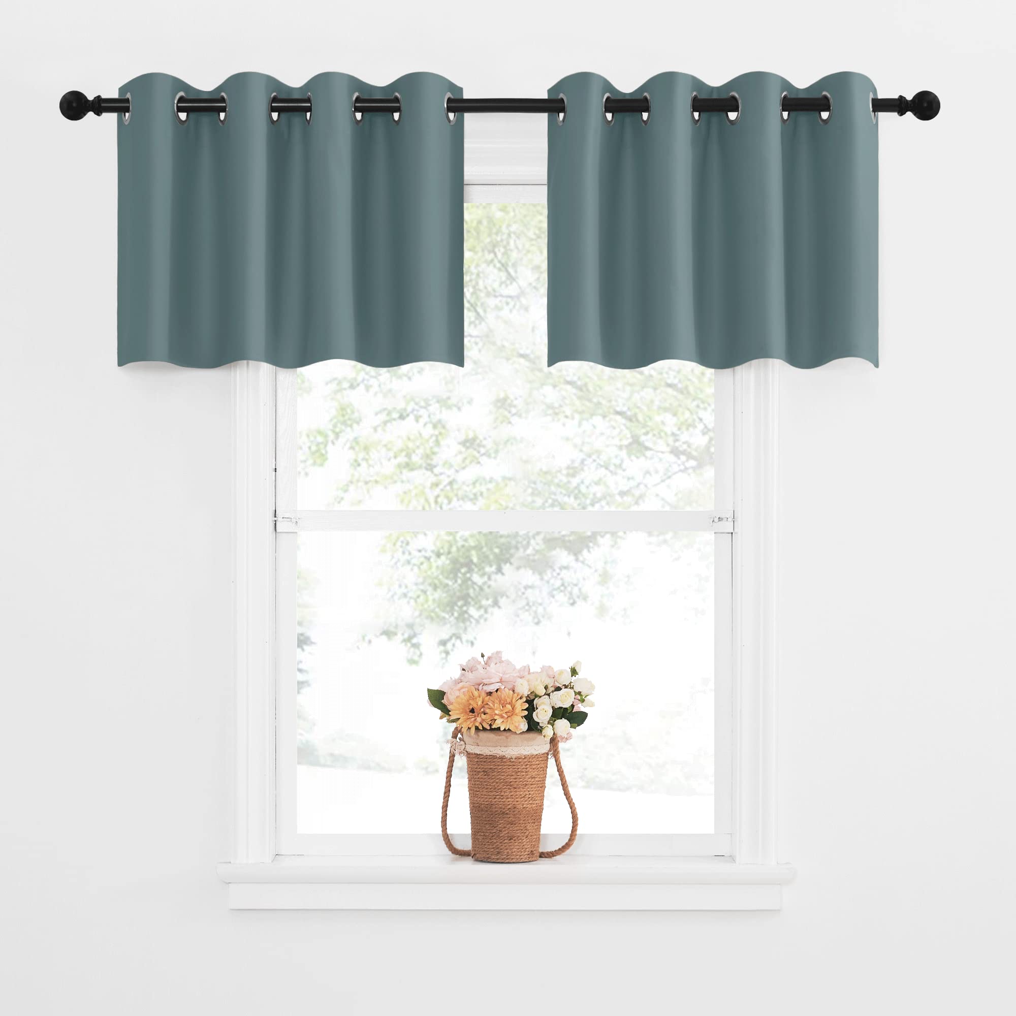 Nicetown Blackout Tiers Small Valance Curtains, Short Kitchen Curtain Room Darkening, Grommet Top Small Window Topper Treatment For Living Room/Bedroom/Basement(1 Panel, 52X18 Inches, Greyish Blue)