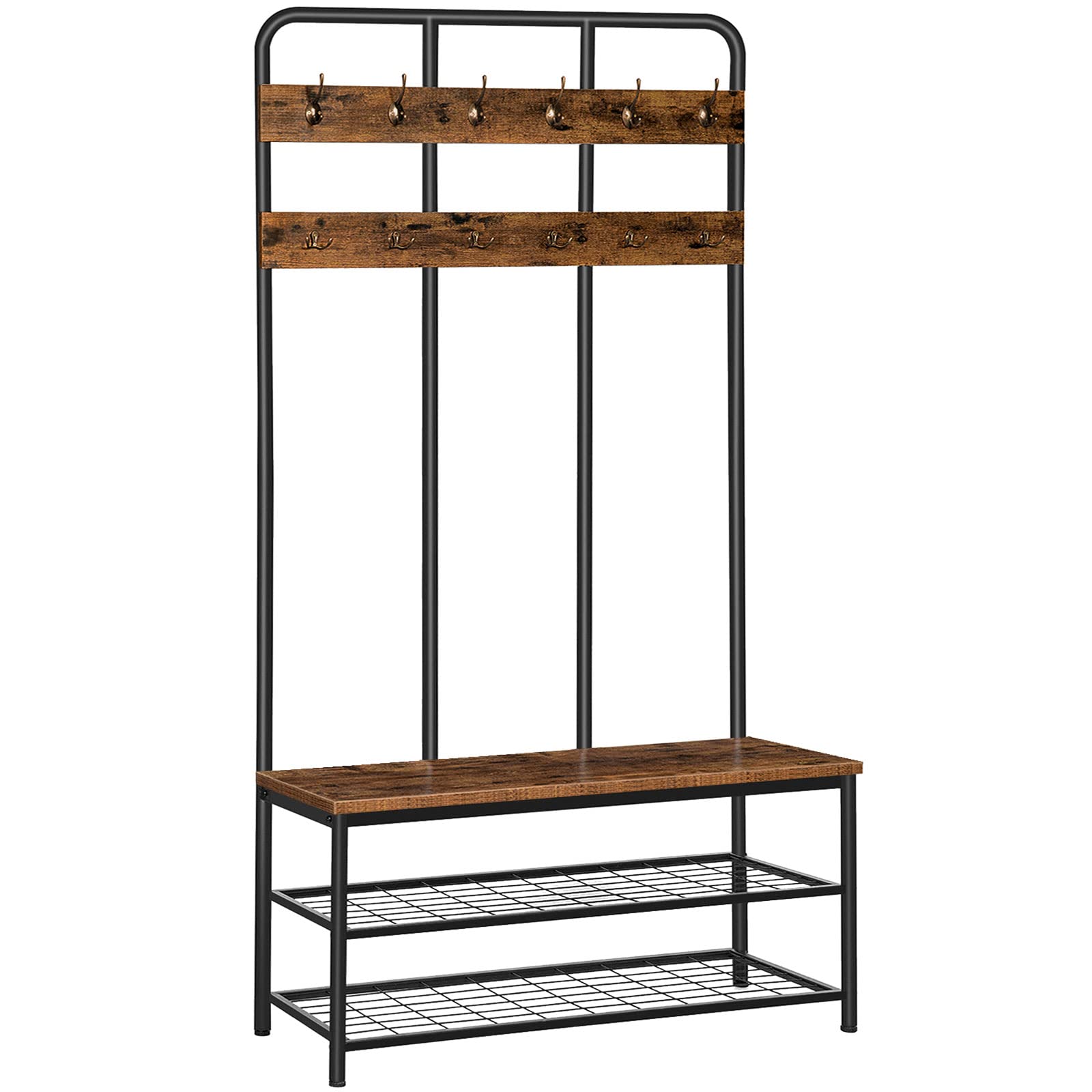 HOOBRO Hall Tree with Bench, Entryway Bench with Coat Rack, Mud Room Bench with 12 Double Hooks and Storage Bench, Coat Tree, Sh