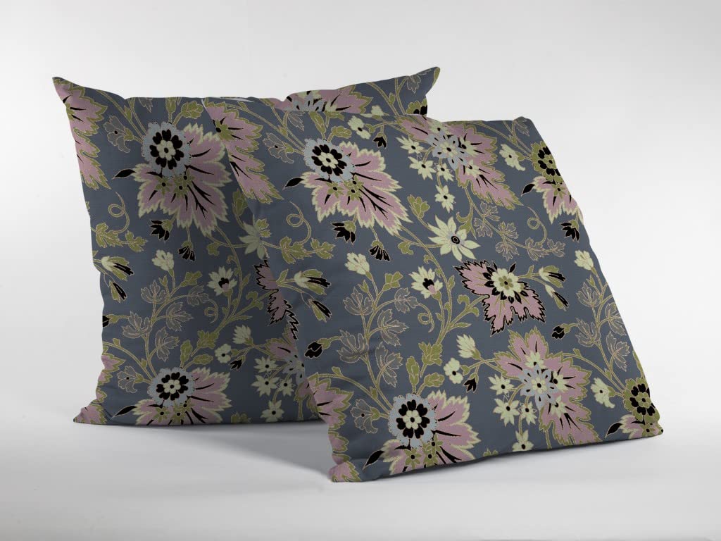HomeRoots Muted Pink and Gray 18â€ Gray Pink Jacobean Suede Throw Pillow