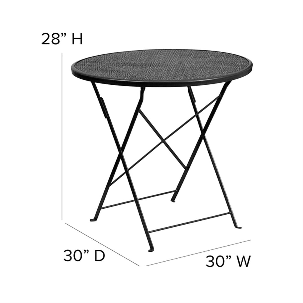 Flash Furniture Oia Commercial Grade 30" Round Black Indoor-Outdoor Steel Folding Patio Table