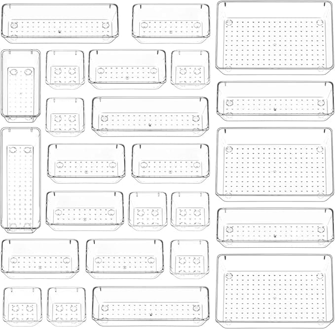 Cazlee Transparent Dressing Table Organizer/Tray For Drawers/Organizer Trays For KitchenOffice Drawer/Drawer Divider Tray(White