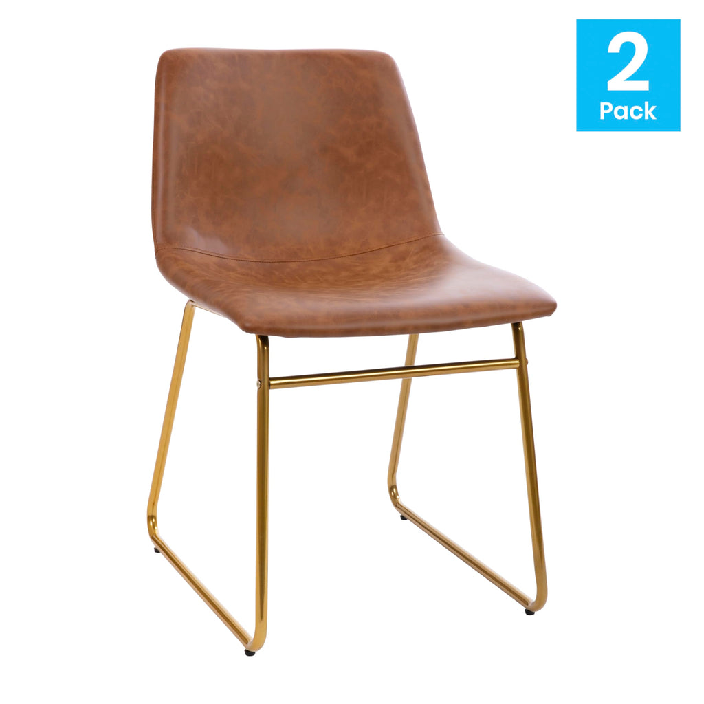 Flash Furniture Mid-Century Modern LeatherSoft Dining Chair, Light Brown, 2 Pack (ETER1834518LB)