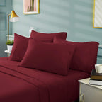 Bysure 6 Pieces Bed Sheets Set(Full, Burgundy) - Hotel Luxury Super Soft 1800 Thread Count 100% Microfiber Sheets With Deep Pock