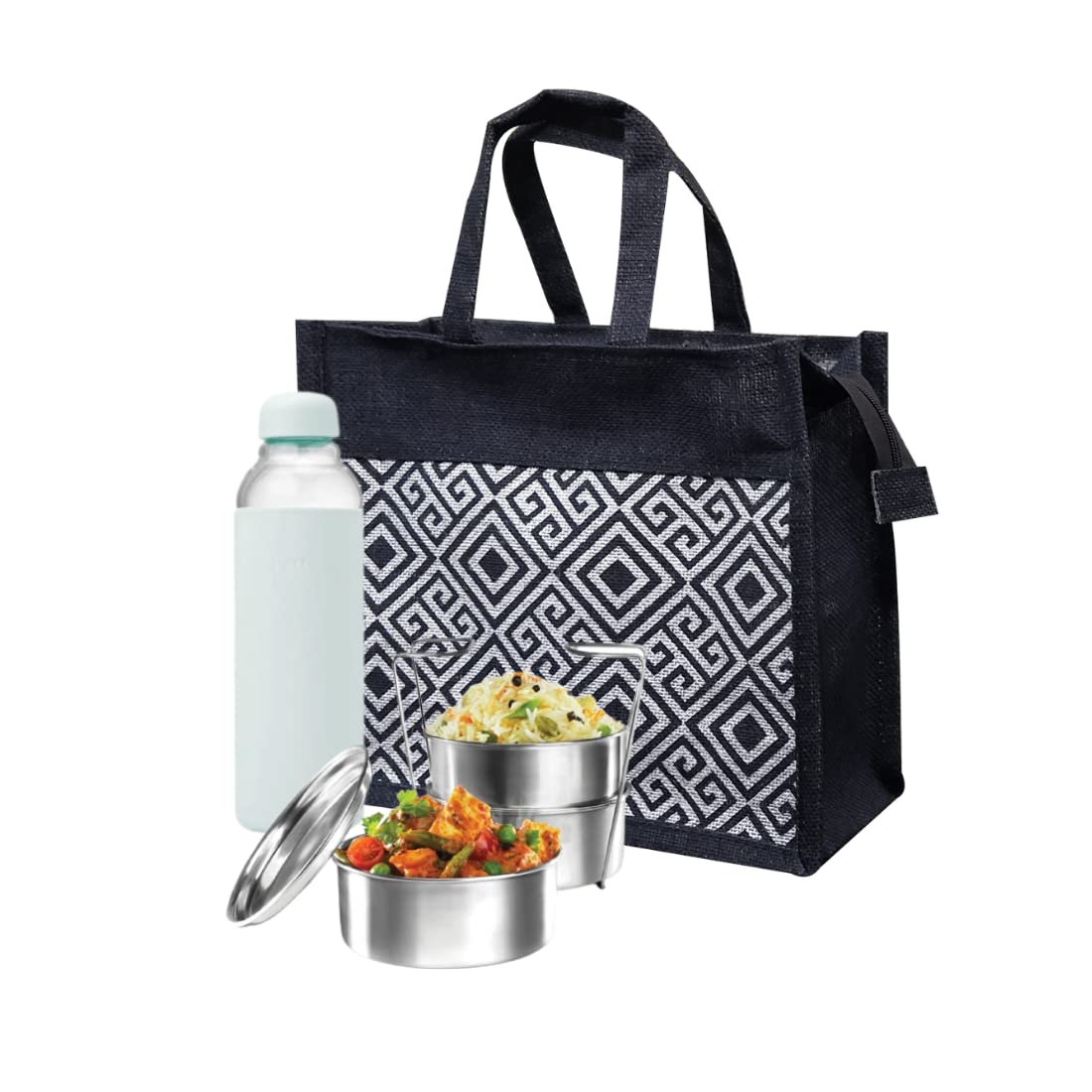 A&A Bags Stylist Jute Biodegradable Lunch Bag (Black), 1 Liters