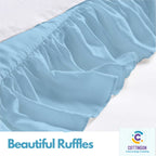Ruffled Bed Skirt With Split Corners-Dust Ruffle - 14'' Drop 100% Microfiber Soft,Sheen & Luxurious Look - Bed Skirts (Light Blu