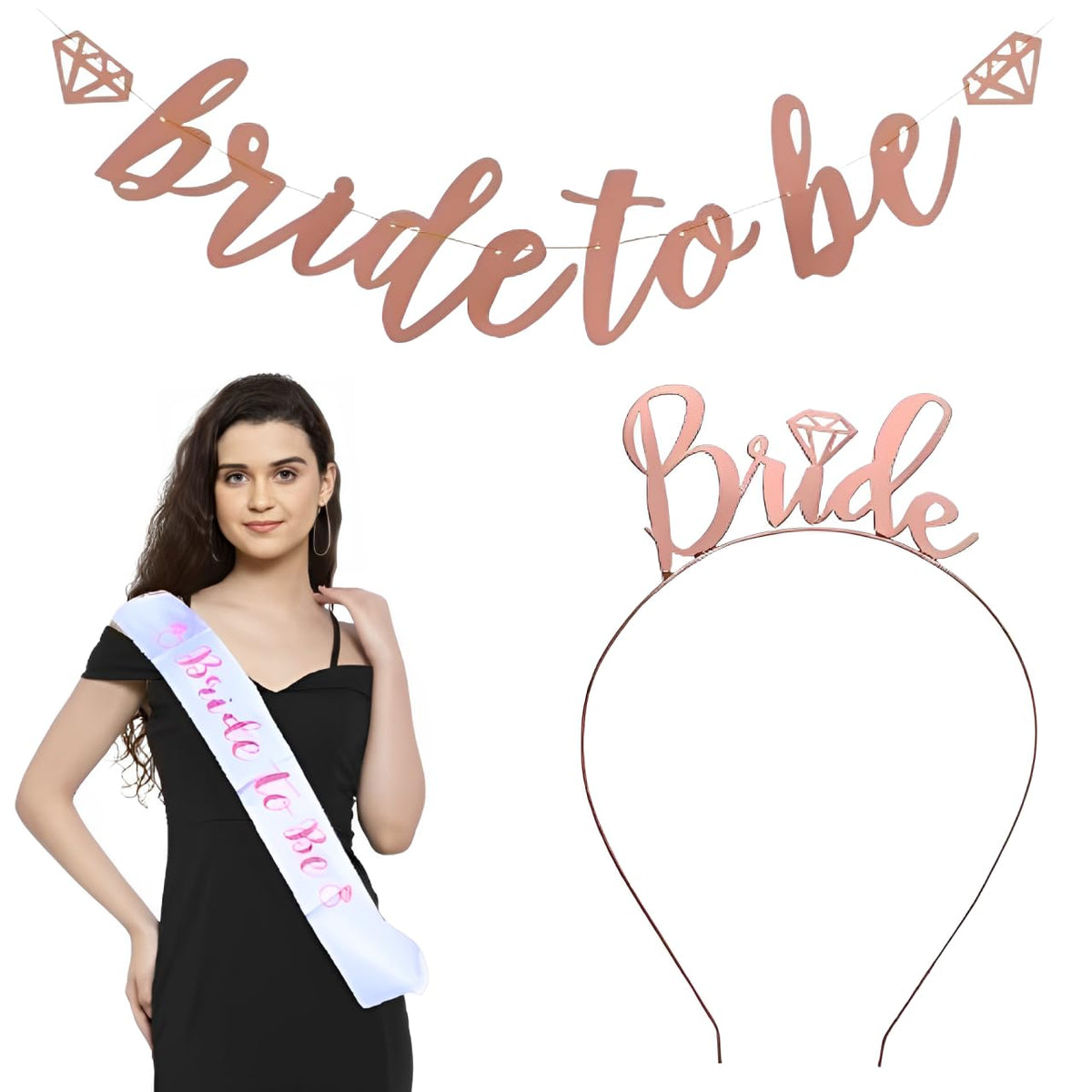 Wanna Party Bride To Be Decoration Set Combo  3Pcs Bachelorette Party Decorations With Bride To Be Banner,Bride To Be Sash And 